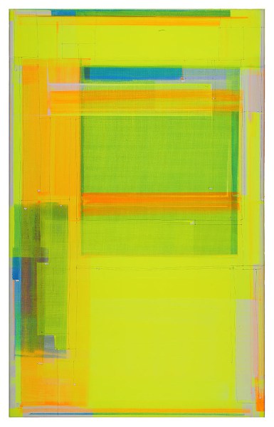 Diffusierter Farbraum, Bild mit grün gelb und blau,   Marius D. Kettler, Acry lBleistift LWD  2019